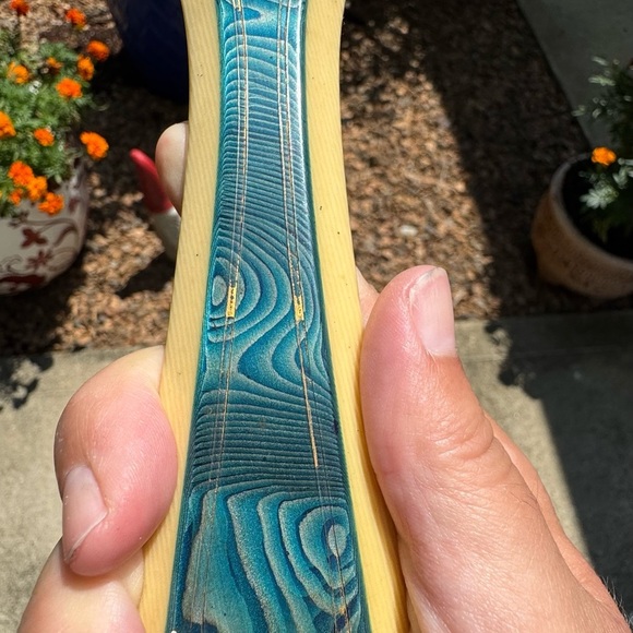 Hand Mirror, Ivory Colored Celluloid, Beveled, Blue Swirl Design, c. 1920s - Picture 7 of 7